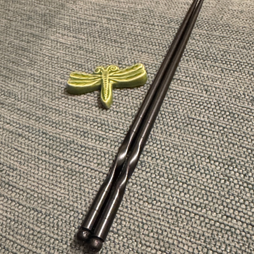 Black Chopsticks with Green Dragonfly Rest